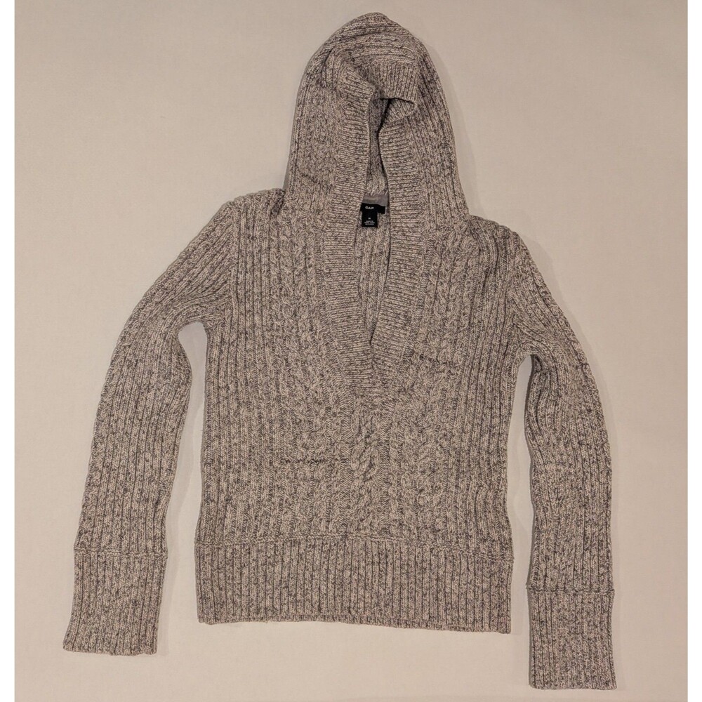 VTG Gap Wmn Sz M Cable Knit Hoodie Pullover Crop Sweater Y2K Preppy Collegiate